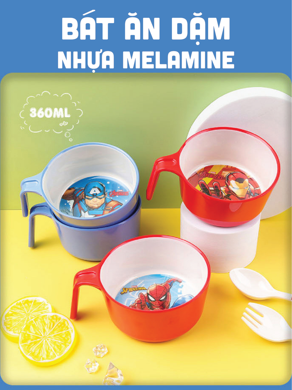 Ảnh Bộ ăn dặm cho bé 1989KIDS chất liệu Nhựa Melamine chén bát ăn dặm,đũa tập ăn,cốc uống nước,thìa cho bé 1