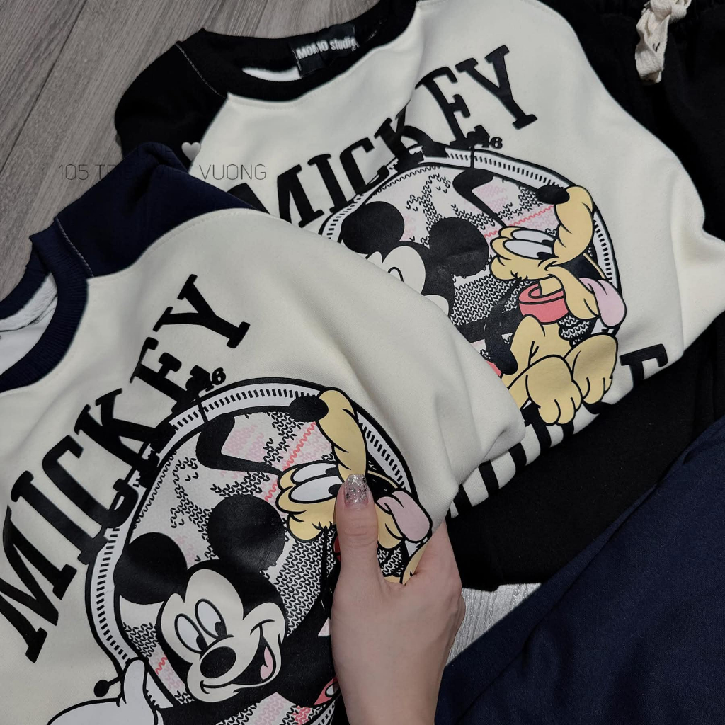 set đồ nữ mùa đông , đồ bộ nữ in hình mikey màu xanh than , đen dài tay cổ tròn chất nỉ cao cấp Donna hcom3709