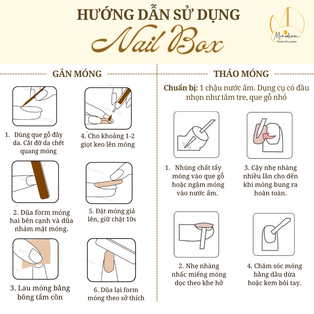 Ảnh Móng tay giả Minoderm Nail box kèm keo gắn, dáng ngắn, dài, thiết kế trơn, đính đá sang trọng 2