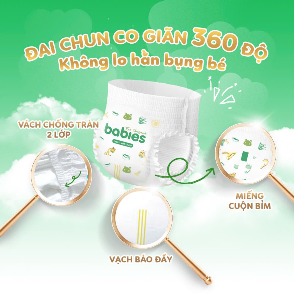 Ảnh Combo 2 Bịch Tã/Bỉm BABIES ORGANIC ECO Siêu Mềm Mịn, Mỏng Thoáng, Lô Hội Ngừa Hăm Bí - Size NB/S/M/L/XL/2XL/3XL 4