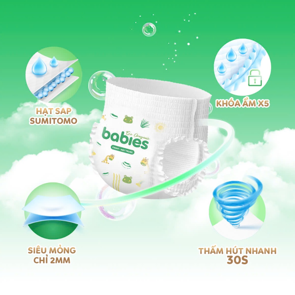 Ảnh Combo 2 Bịch Tã/Bỉm BABIES ORGANIC ECO Siêu Mềm Mịn, Mỏng Thoáng, Lô Hội Ngừa Hăm Bí - Size NB/S/M/L/XL/2XL/3XL 3