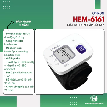 Máy đo huyết áp cổ tay Omron Hem-6161 cho kết quả chính xác, đơn giản, dễ sử dụng