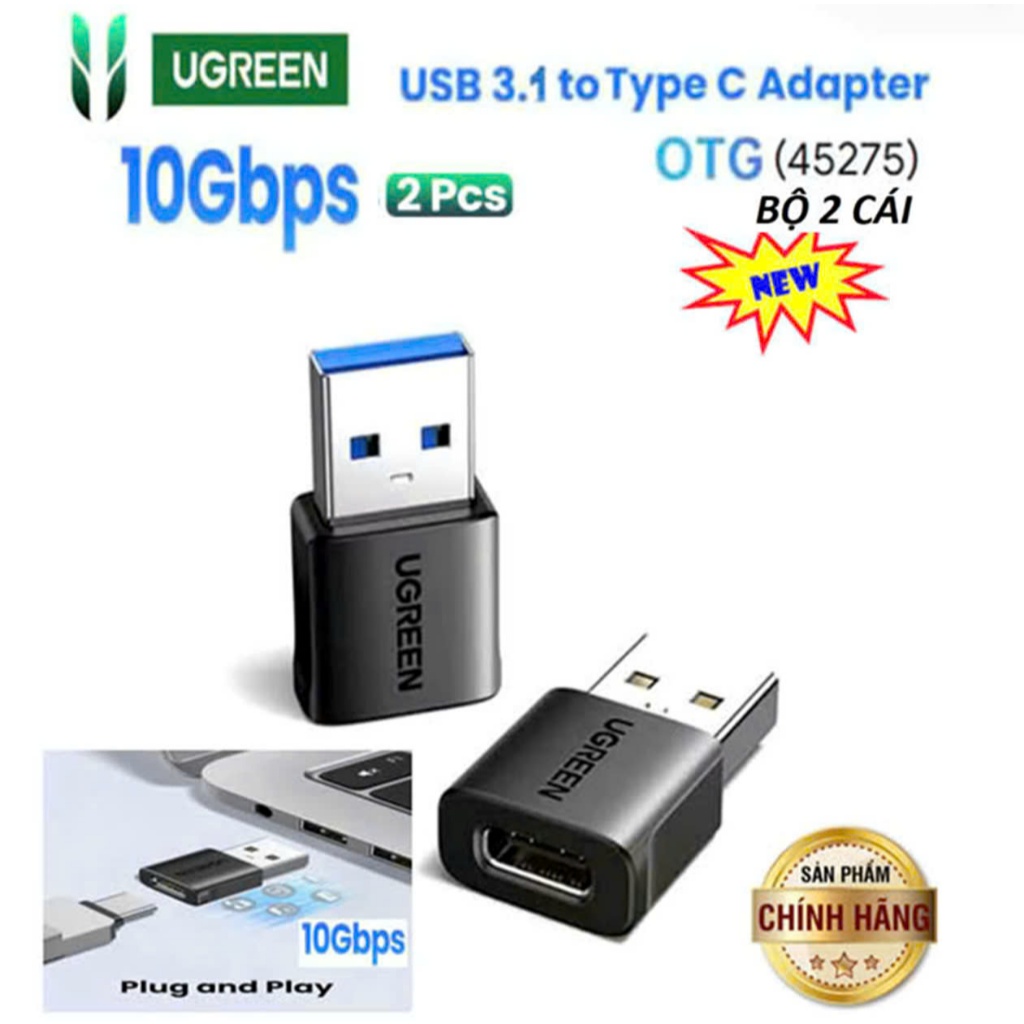 Đầu chuyển USB to USB C Ugreen 45275 US701 50568 US280 (45275 bộ 2cai ...