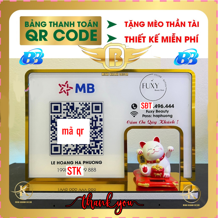 Bảng quét mã QR CODE in theo yêu cầu, để bàn đựng mèo thần tài vẫy tay ...