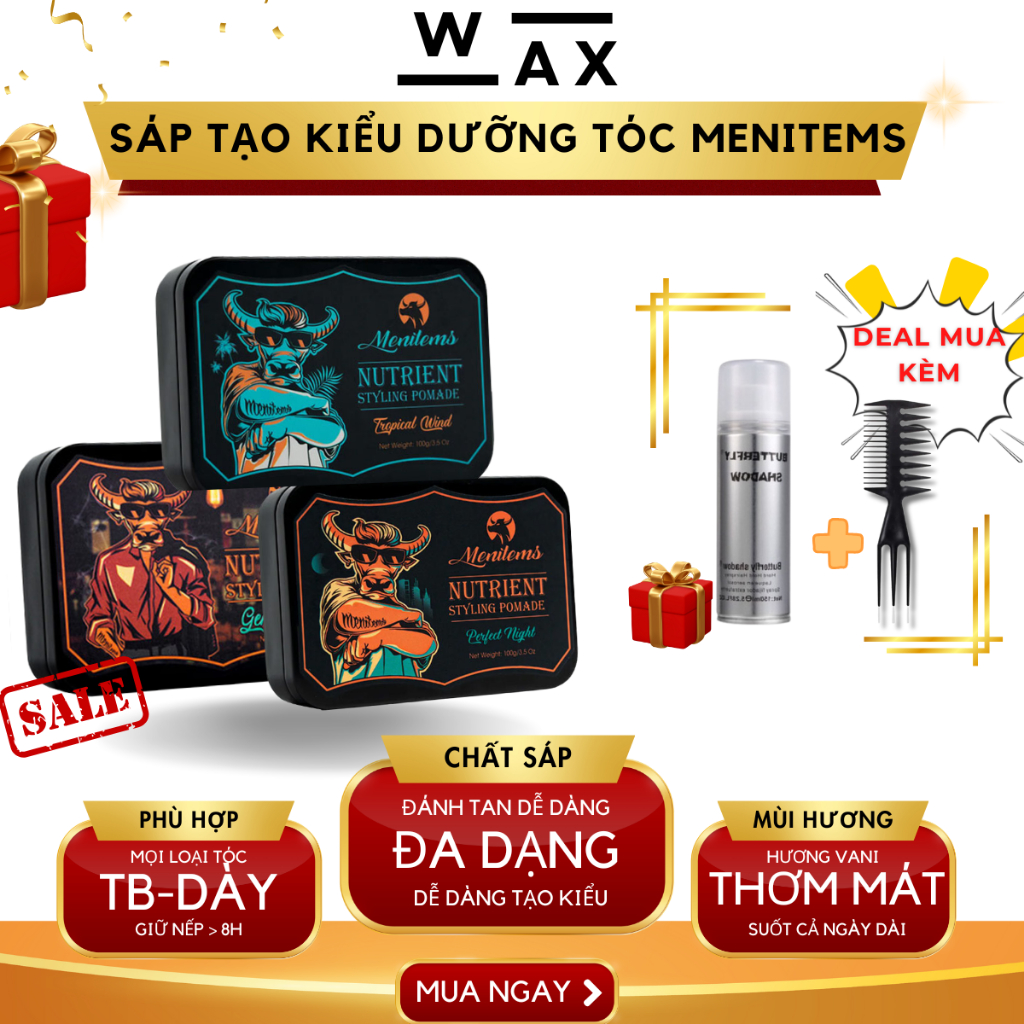 Sáp vuốt tóc MENITEMS tạo kiểu tóc dưỡng tóc chuyên nghiệp, chăm sóc ...