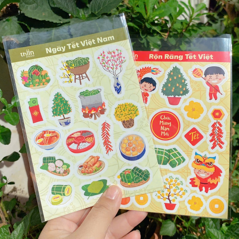 [Hỏa Tốc HCM] Decal chống nước sticker NGÀY TẾT VIỆT NAM ĐỒ ĂN BÁNH TÉT ...
