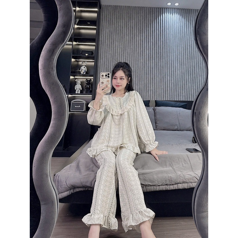 Bộ ngủ đũi hoa mặc nhà cho nữ mềm êm tay dài