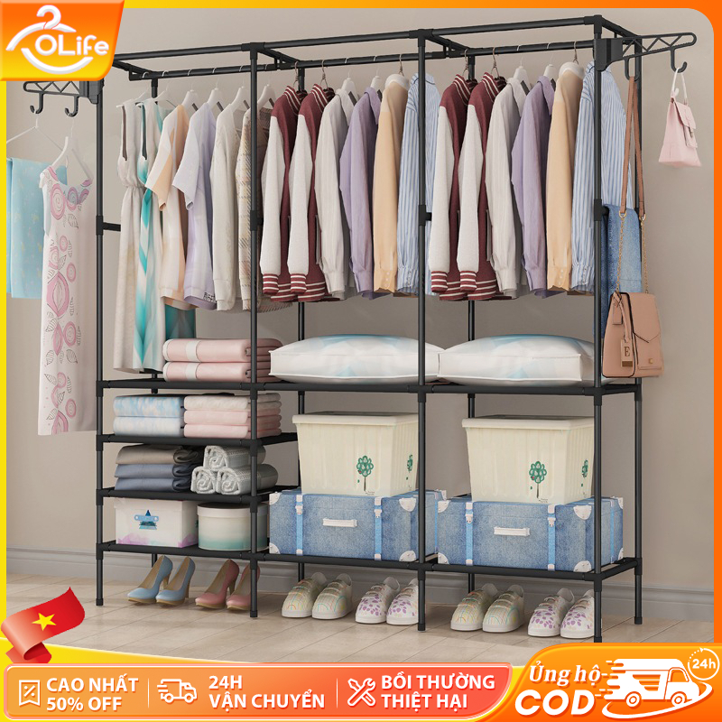 𝐎𝐥𝐢𝐟𝐞 Kệ Tích Hợp Đa Năng Giá Treo Áo Phòng Ngủ Giá Treo Quần Áo Chắc Chắn Tiện Lợi