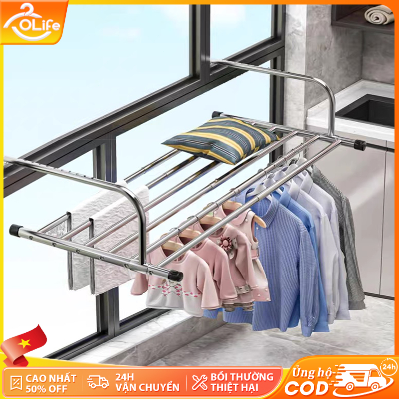 𝐎𝐥𝐢𝐟𝐞 Cây Treo Đồ Inox Giá Treo Ban Công Điều Chỉnh Được Thông Giá Treo Quần Áo Không Cần Đục Lỗ