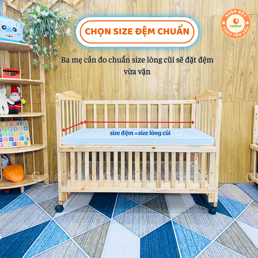 Ảnh Đệm Bông Ép GOLDCAT Kèm Áo Ghi Thiết Kế Kéo Khoá, Đệm Dày Tiêu Chuẩn 5CM, Đa Dạng Kích Thước Cho Cũi 1