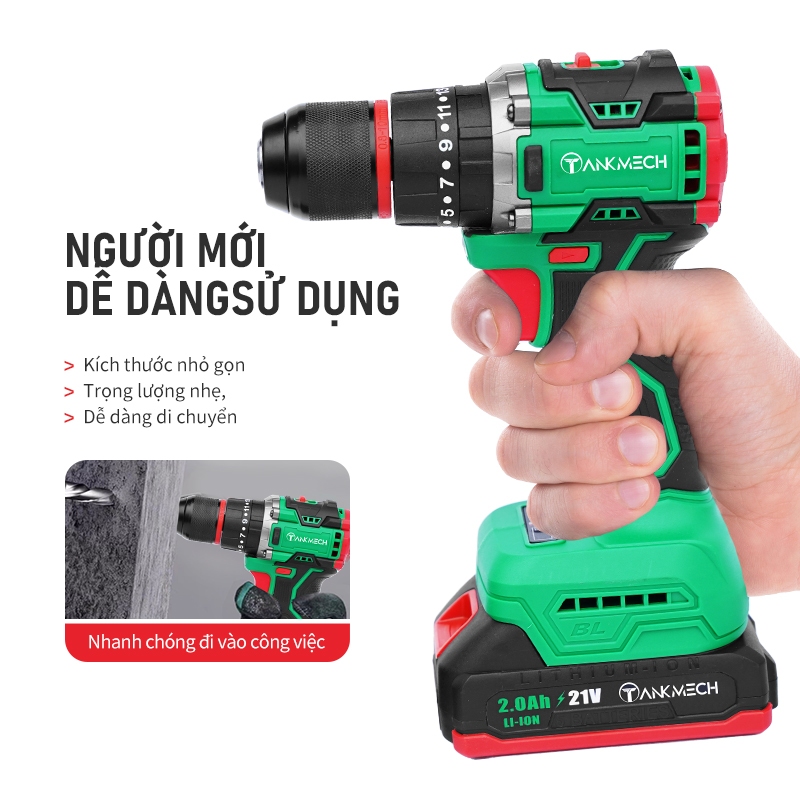 Máy khoan pin cầm tay 21v TANKMECH TK-3023 khoan pin 3 chức năng khoan tường, bắt vít, khoan sắt