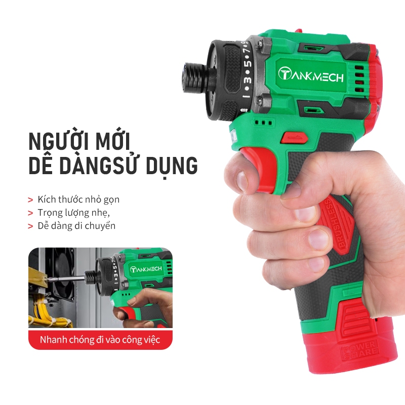 Máy bắn vít TANKMECH TK-3012 không chổi than - Máy chuyên vít  2 pin- máy vít cao cấp