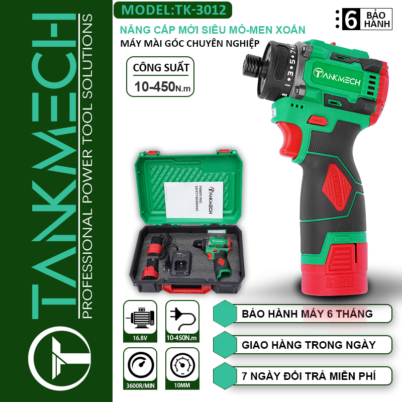 Máy bắn vít TANKMECH TK-3012 không chổi than - Máy chuyên vít  2 pin- máy vít cao cấp