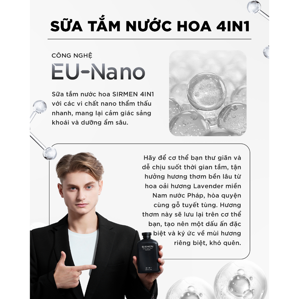 Ảnh Sữa tắm gội nam 4 in 1 hương nước hoa châu Âu SIRMEN Europe Gentlemen cao cấp 350g công nghệ EU-Nano 3