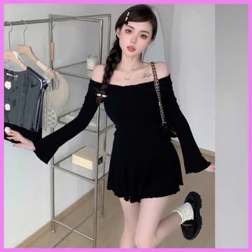 Đầm Body Trễ Vai Dài Tay RANSHI Mặc Noel Tết Hở Vai Siêu Xinh Cho Nữ, Váy Body Trễ Vai Dài Tay Dày Dặn
