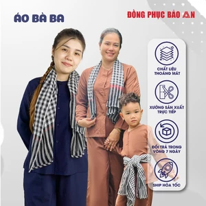 Đồ Bà Ba Cho Bé Và Mẹ Vải Lụa Cao Cấp Cổ Tròn Truyền Thống