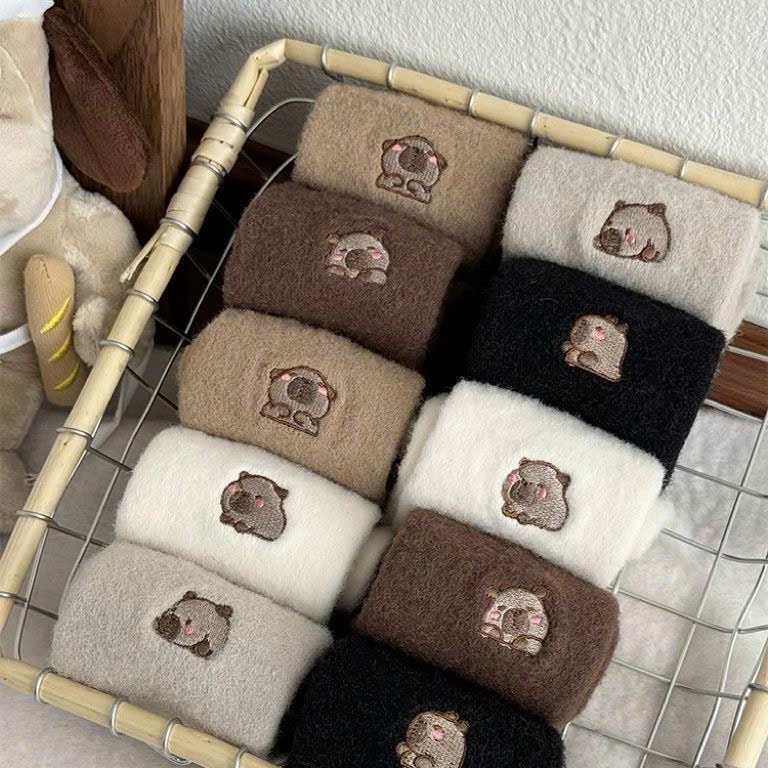 Set 5 Đôi Tất Nữ Cổ Cao Họa Tiết Capybara Siêu Hót, siêu dày