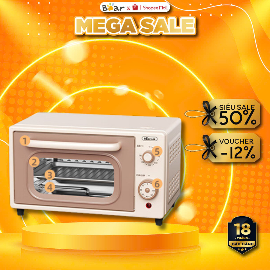 Lò nướng điện mini 10L đa năng Bear DKX-F10L5, Công suất 700W, Hẹn