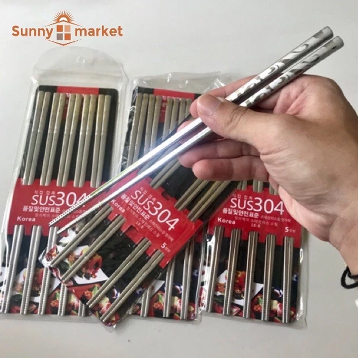 Bộ 5 Đôi Đũa Inox SUS 304 Đầu vuông Chống Trượt Cao Cấp Hàn Quốc KOREA ...