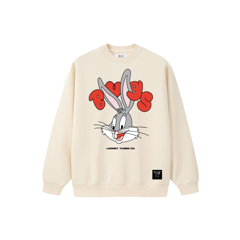 Áo Nỉ Không Mũ BOO Overfit Chất liệu Nỉ da cá In Hình Bugs Bunny Looney Tunes Hoạt hình
