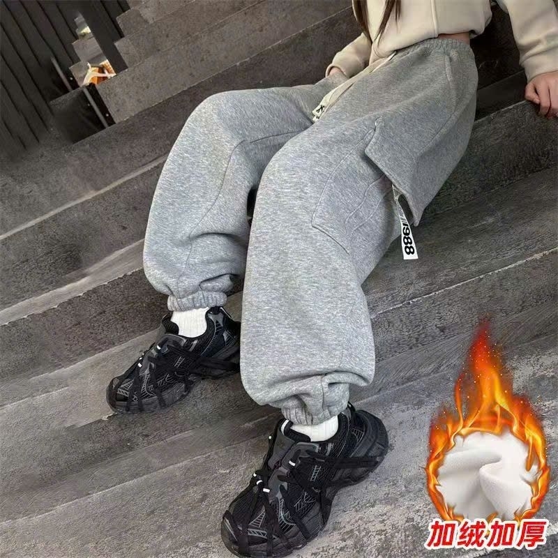 Quần nỉ đen dáng suông Lót Lông hàng chuẩn QC quần đen túi hộp cho bé size từ 30-55kg