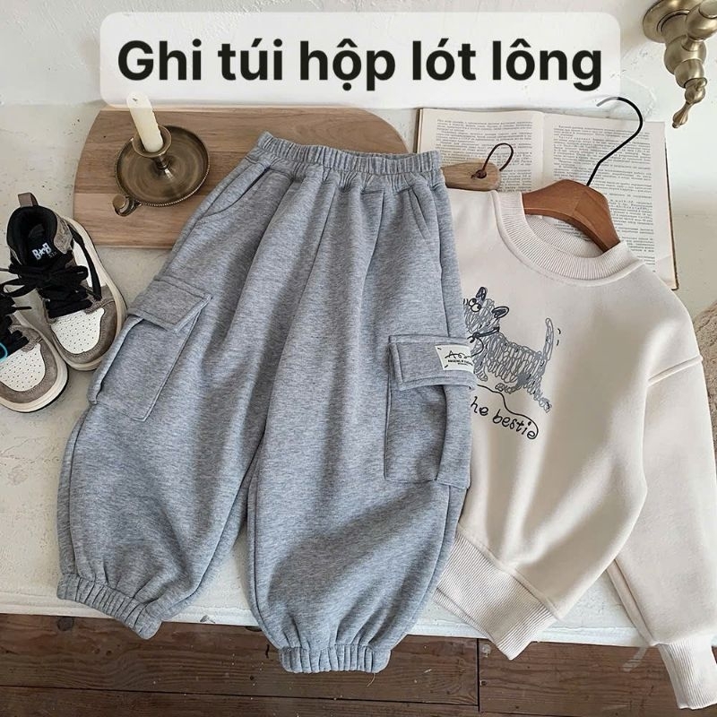Quần nỉ trẻ em quần dài túi hộp bé trai 20-50kg chất đẹp