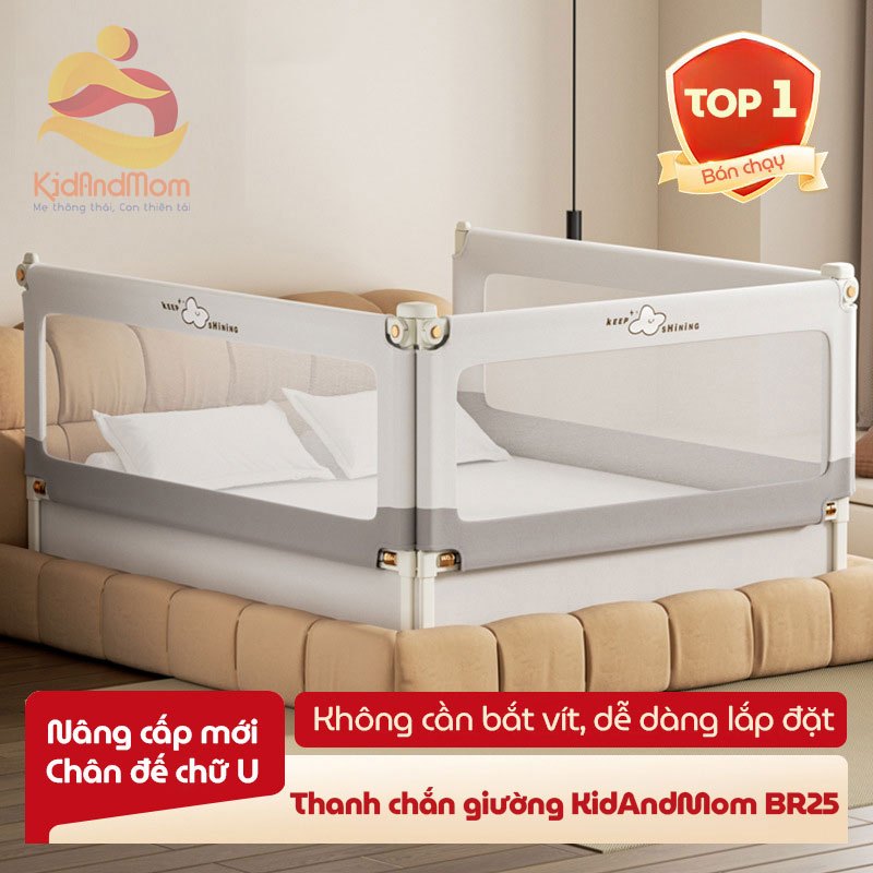 Ảnh Thanh chắn giường cao cấp KidAndMom BR02, BR23, BR25 cao 105cm 24 nắc điều chỉnh thiết kế chống kẹt chống vấp ngã cho bé 1