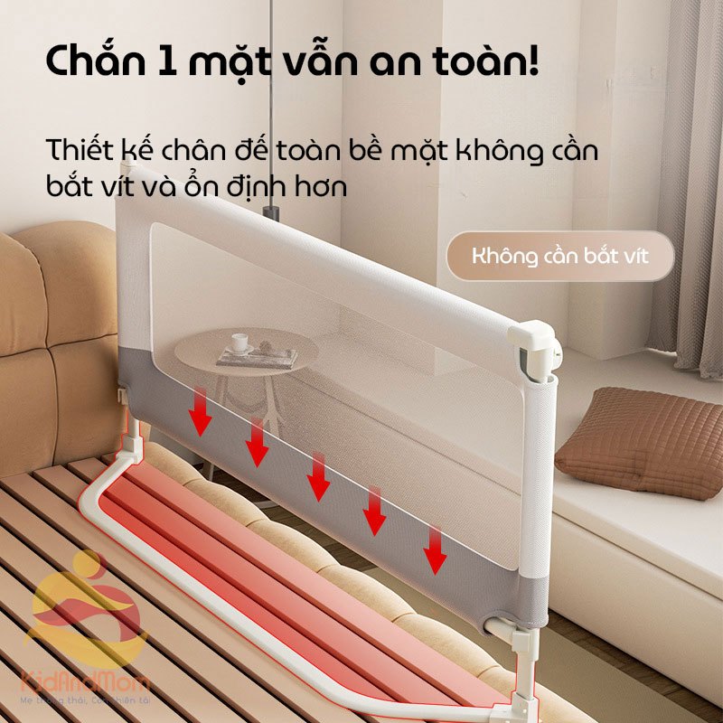 Ảnh Thanh chắn giường cao cấp KidAndMom BR02, BR23, BR25 cao 105cm 24 nắc điều chỉnh thiết kế chống kẹt chống vấp ngã cho bé 4