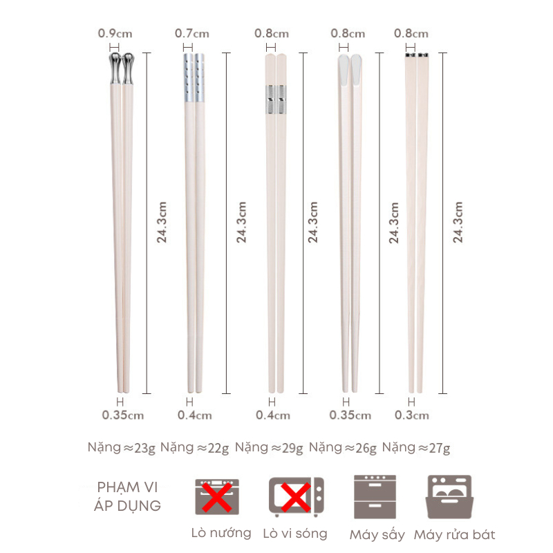 Bộ 5 Đôi Đũa Ăn Cơm Sợi Thủy Tinh KOOBEE – Không Mốc, An Toàn Sức Khỏe, Bền, Đẹp – Màu Trắng Bạc Cao Cấp (BA12)