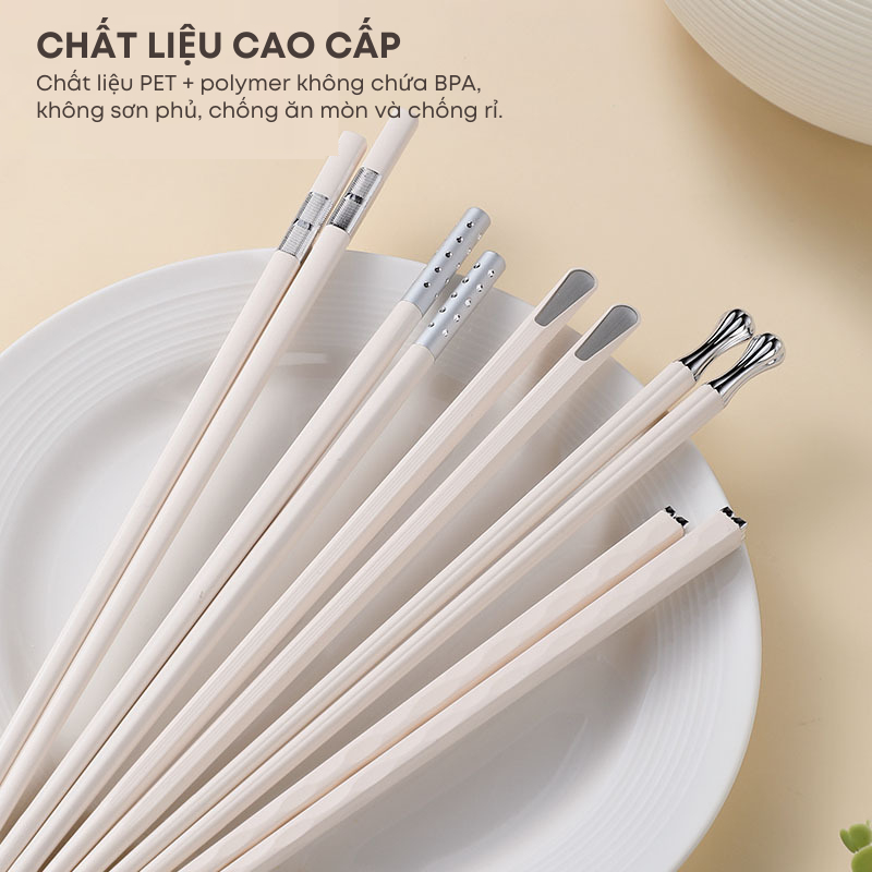 Bộ 5 Đôi Đũa Ăn Cơm Sợi Thủy Tinh KOOBEE – Không Mốc, An Toàn Sức Khỏe, Bền, Đẹp – Màu Trắng Bạc Cao Cấp (BA12)