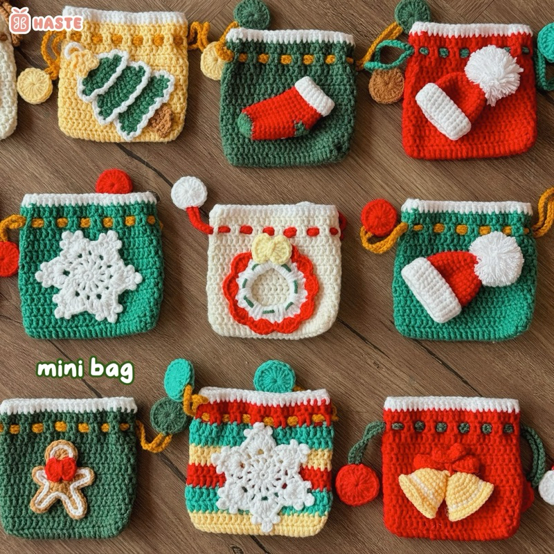 Túi Rút Len Mini Hoạ Tiết Giáng Sinh Noel Phong Cách Dễ Thương Quà Tặng Độc Đáo