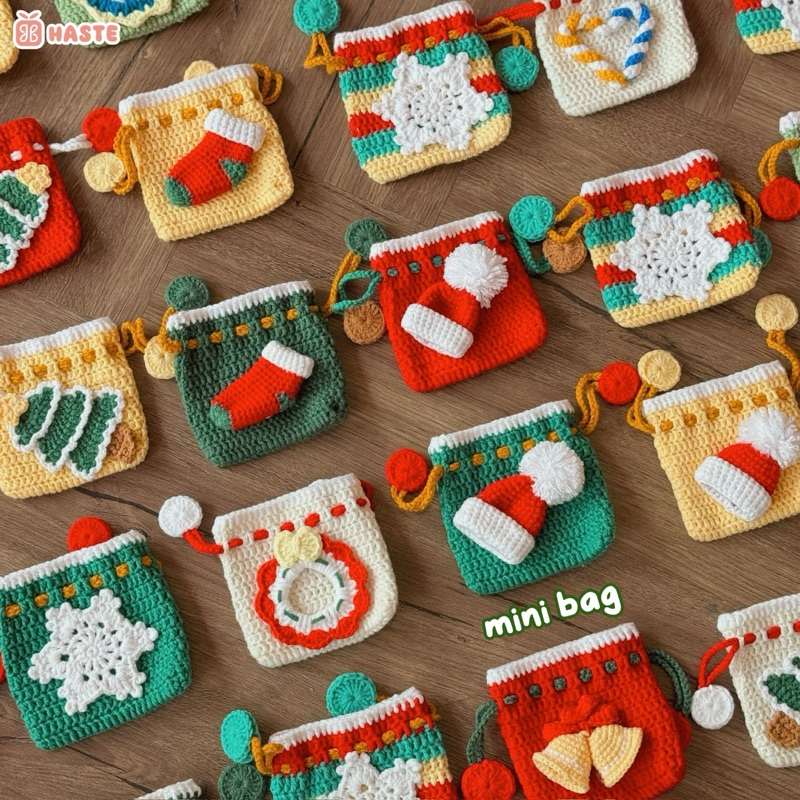 Túi Rút Len Mini Hoạ Tiết Giáng Sinh Noel Phong Cách Dễ Thương Quà Tặng Độc Đáo
