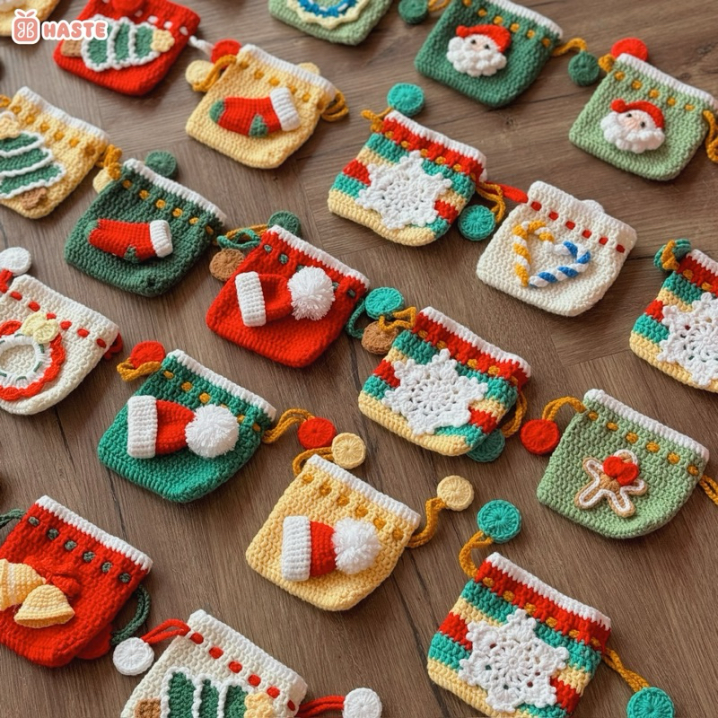 Túi Rút Len Mini Hoạ Tiết Giáng Sinh Noel Phong Cách Dễ Thương Quà Tặng Độc Đáo