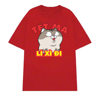 Áo thun unisex Tết cổ tròn HỔNG LÌ XÌ CẮN Á form unisex chất cotton mềm mại, áo thun in phong cách trẻ trung