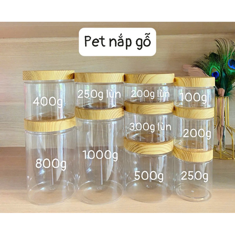 hủ PET nắp Vân gỗ có nắp lót đầy đủ