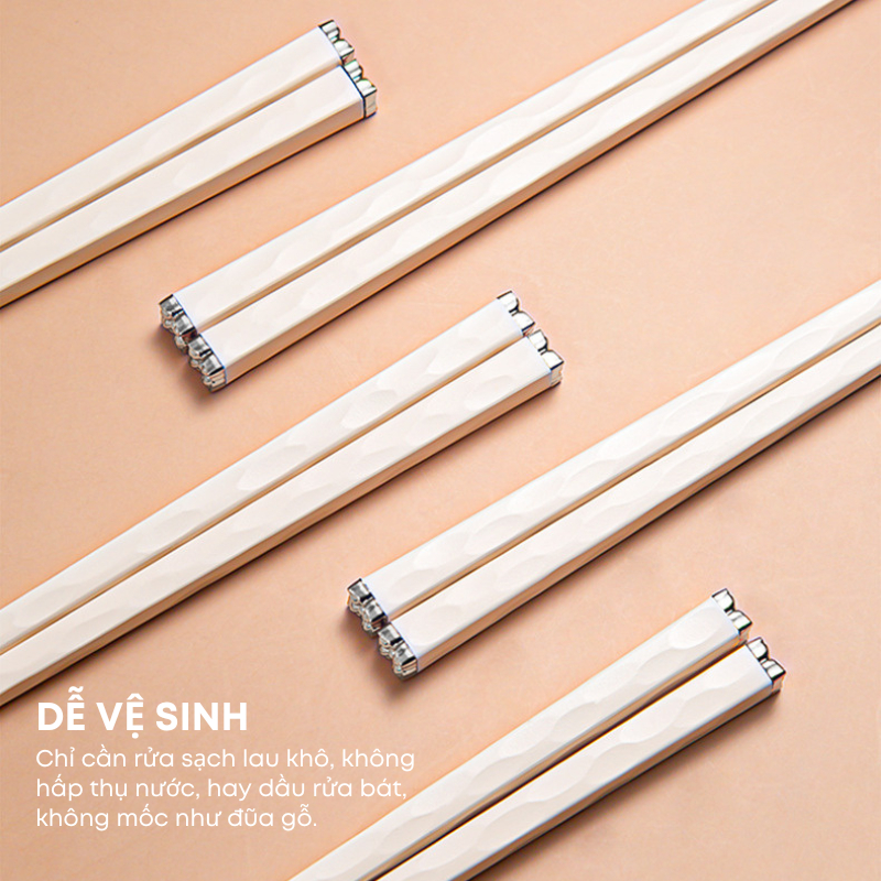 Set 5/10 Đôi Đũa Ăn Cơm Trắng Bạc Hợp Kim KOOBEE – Kháng Khuẩn, Chống Trơn, Chịu Nhiệt Cao Cấp (BA21)