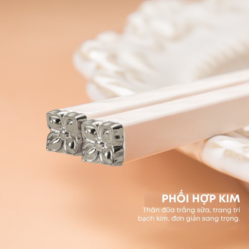 Set 5/10 Đôi Đũa Ăn Cơm Trắng Bạc Hợp Kim KOOBEE – Kháng Khuẩn, Chống Trơn, Chịu Nhiệt Cao Cấp (BA21)