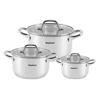 Bộ 3 nồi inox 5 đáy Nagakawa NAG1360 (16cm - 20cm - 24cm), hàng chính hãng, bảo hành 12 tháng