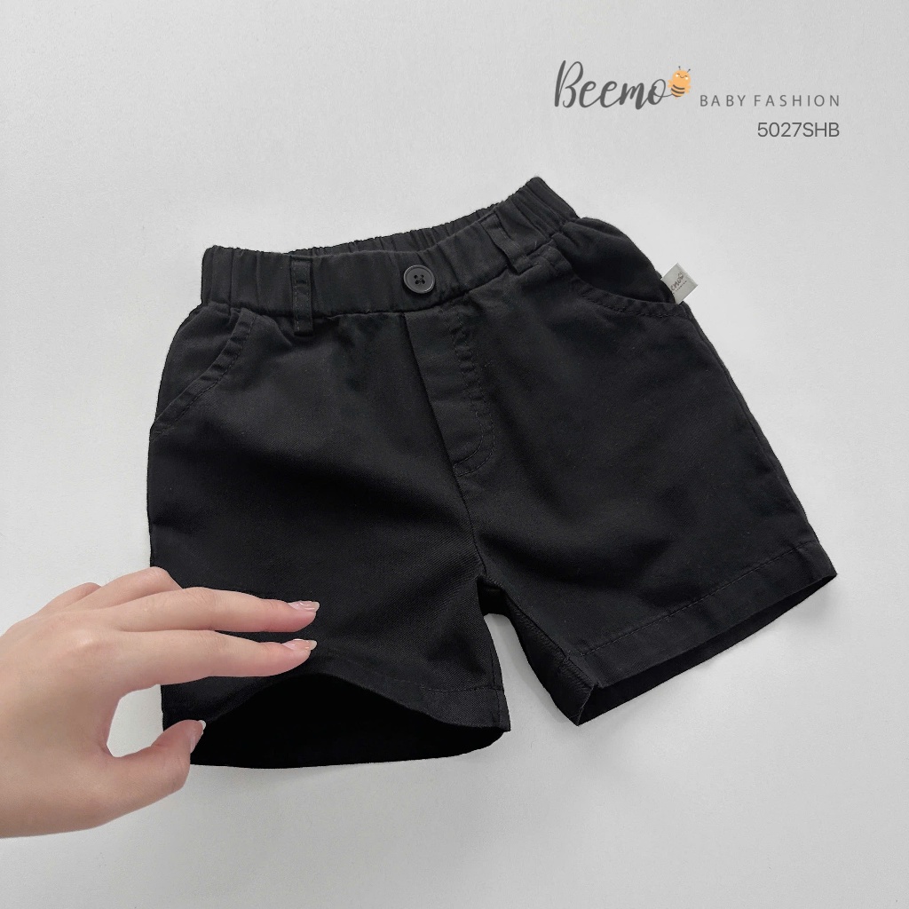 Bộ sơ mi kẻ cổ đức kèm cavat in chữ ngực, set sơ mi cộc tay bé trai áo sơ mi kẻ quần kaki Beemo