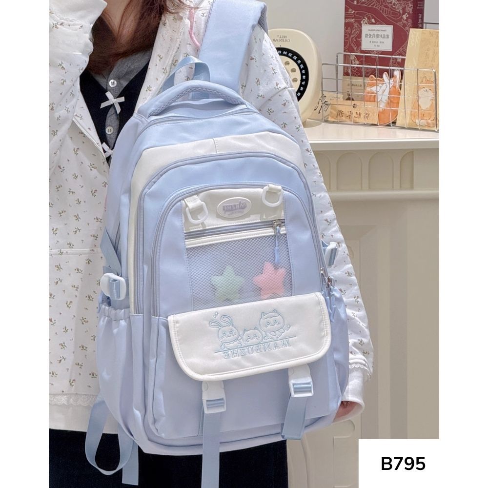 Balo đi học nữ nhiều ngăn phối màu pastel dễ thương phong cách Ulzzang cho học sinh B795 gagastore