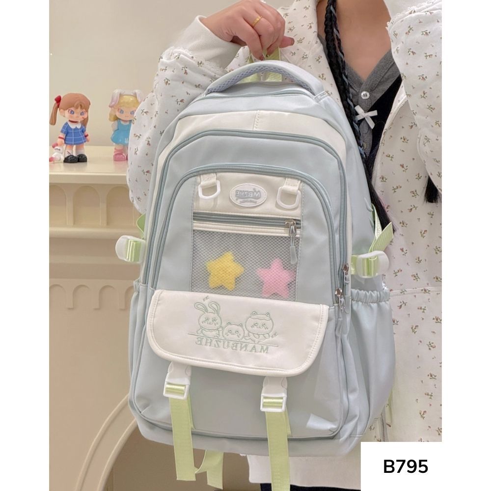 Balo đi học nữ nhiều ngăn phối màu pastel dễ thương phong cách Ulzzang cho học sinh B795 gagastore