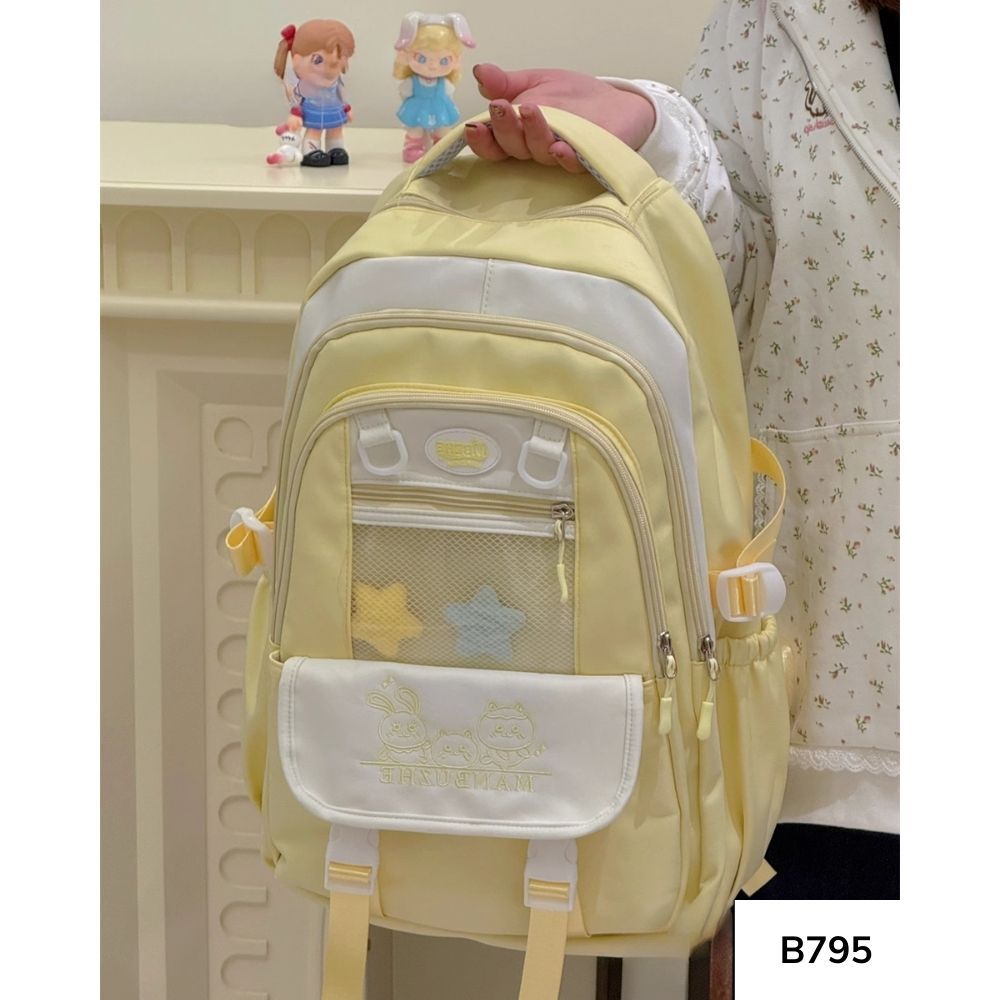 Balo đi học nữ nhiều ngăn phối màu pastel dễ thương phong cách Ulzzang cho học sinh B795 gagastore