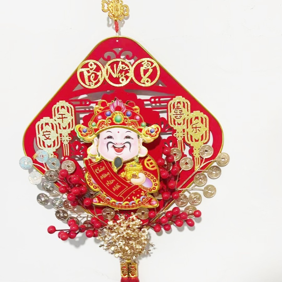 Comco dải liễng Thần tài lắc đầu Khánh nhung - Khung phôi làm vòng trang trí Tết màu đỏ họa tiết đẹp