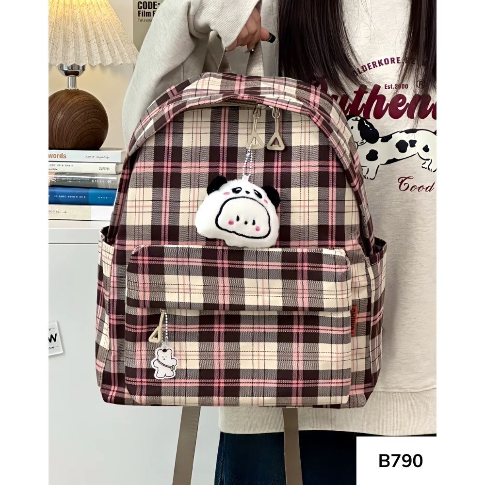 Balo thời trang Ulzzang Hàn Quốc họa tiết kẻ sọc caro phong cách Unisex cho học sinh B790 gagastore