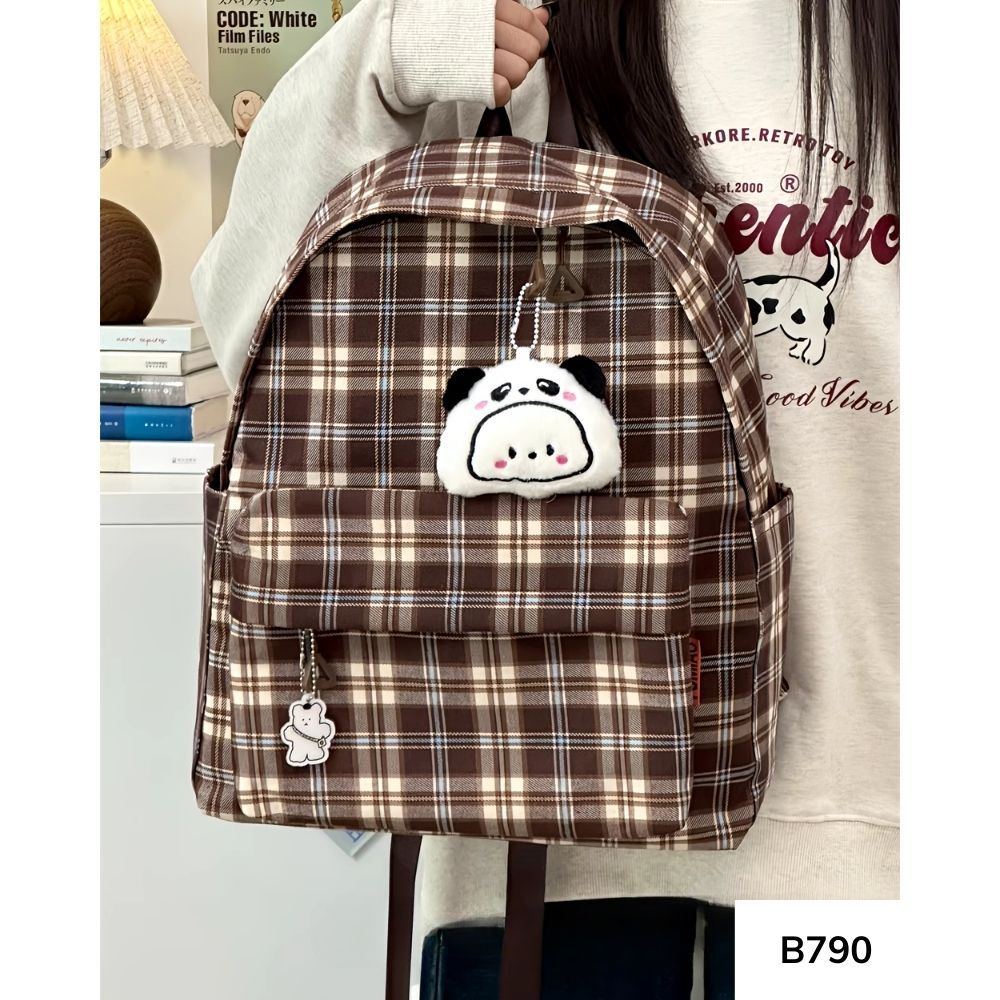 Balo thời trang Ulzzang Hàn Quốc họa tiết kẻ sọc caro phong cách Unisex cho học sinh B790 gagastore