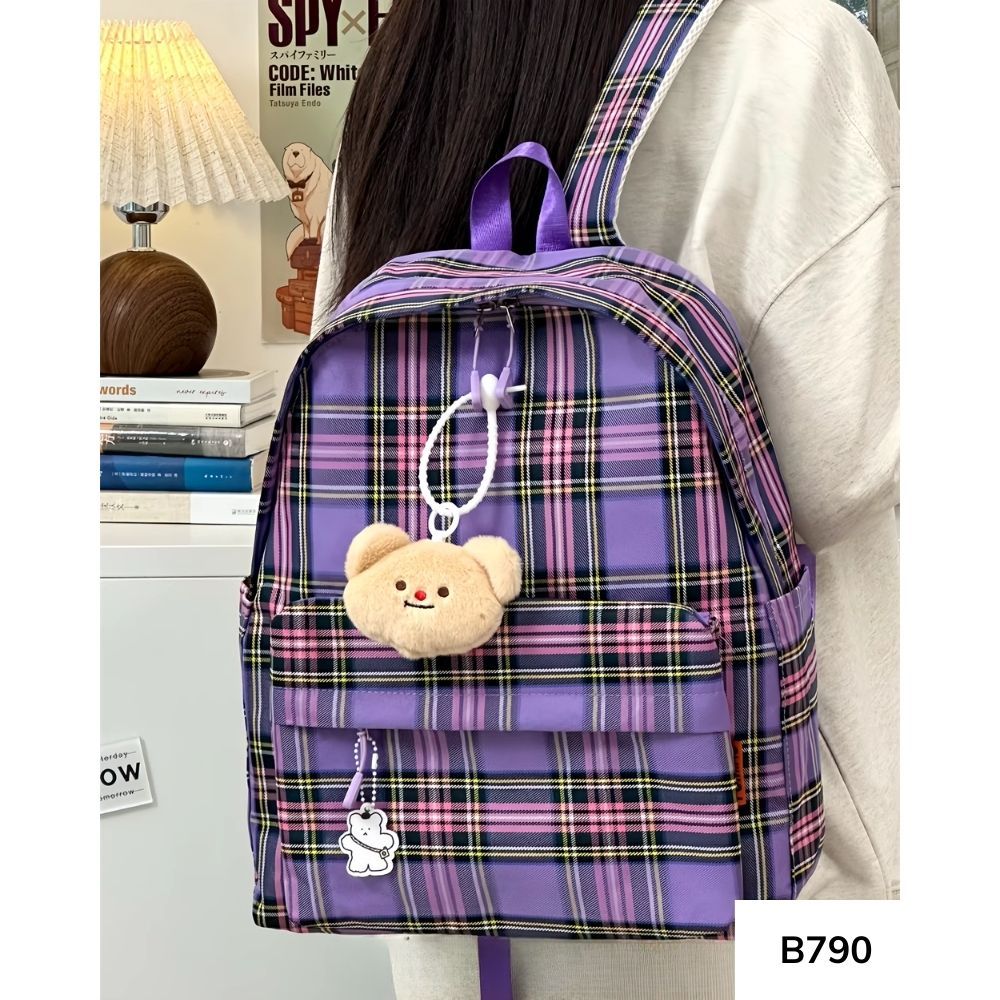 Balo thời trang Ulzzang Hàn Quốc họa tiết kẻ sọc caro phong cách Unisex cho học sinh B790 gagastore