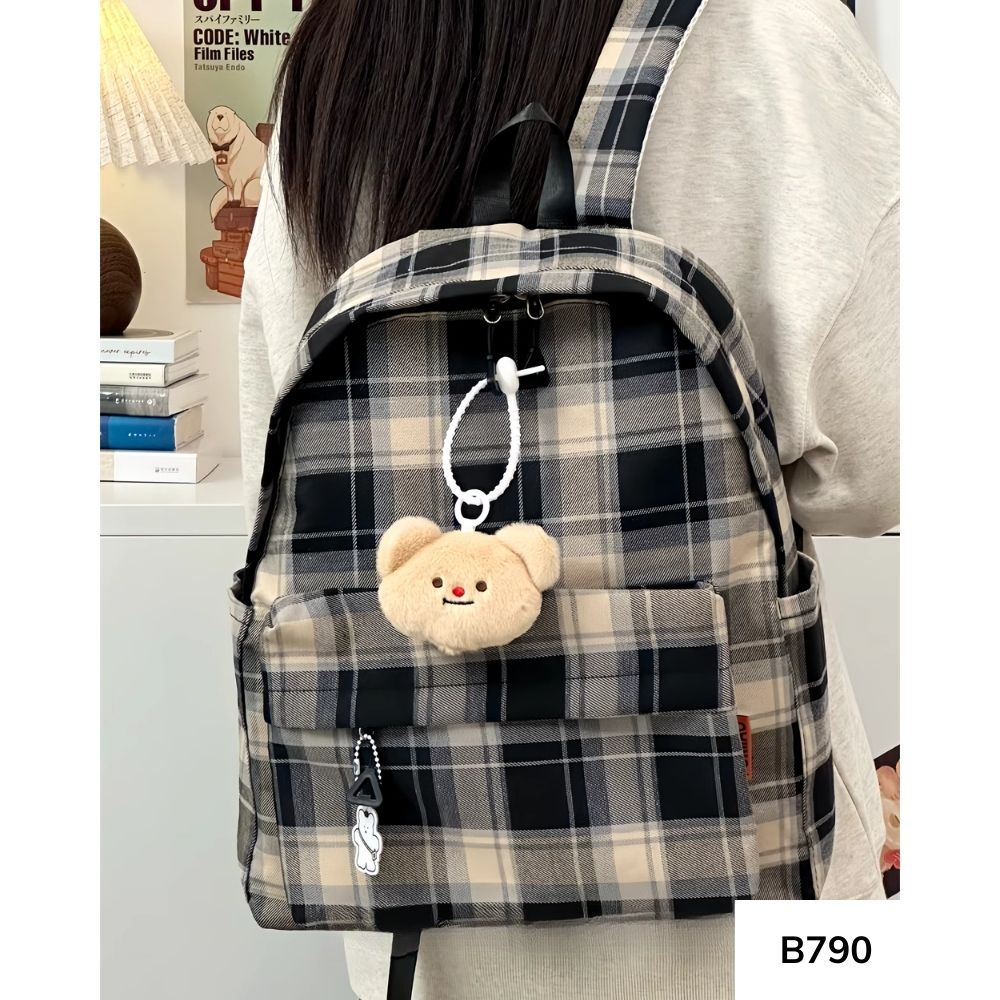Balo thời trang Ulzzang Hàn Quốc họa tiết kẻ sọc caro phong cách Unisex cho học sinh B790 gagastore