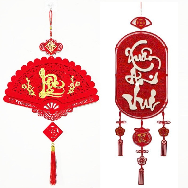 Các mẫu Khánh liễng dạ nỉ nhiều kiểu khung tròn , bầu dục, quạt treo trang trí Tết - Vòng treo Tết màu đỏ
