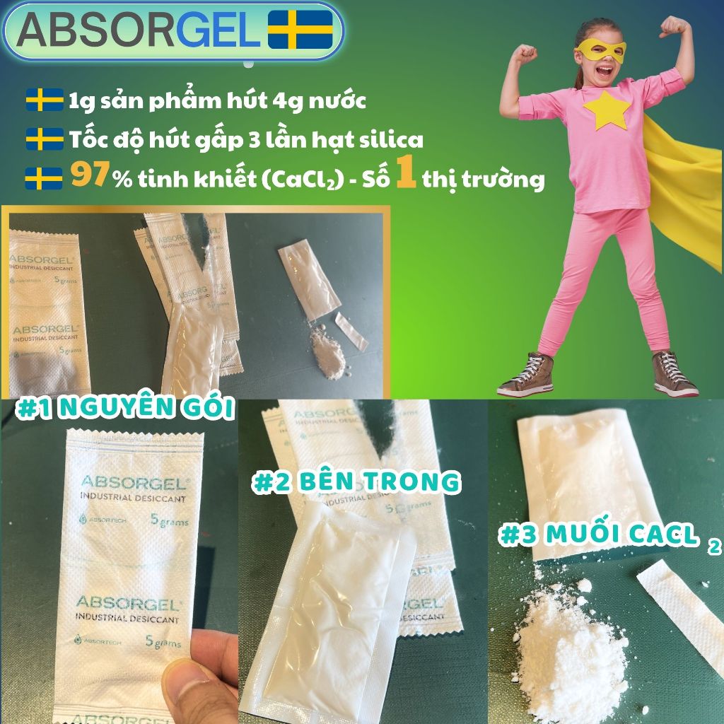 Gói Hút Ẩm Giày Absorgel ngăn ẩm mốc đánh bay mùi hôi phong thấp xử lý nhiễm ẩm nặng 48h