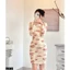 Đầm body hoa thun lưới xếp nhún dài tay tone màu ngọt ngào A2510